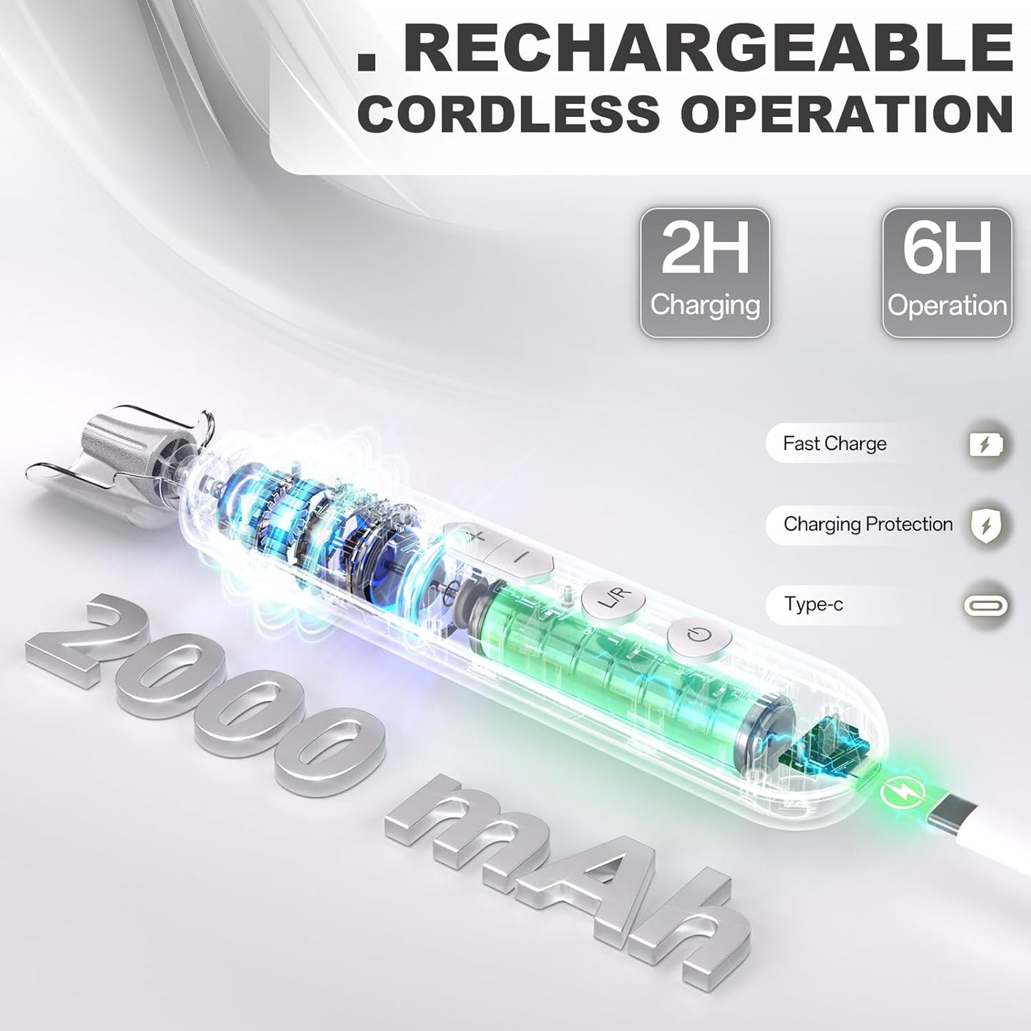 Electric Nail File Drill, Cordless 2000 mAh Rechargeable Nail Filer Electric, Portable Nail Dril Machine Drill for Nails Acrylic Manicure and Thick Toenails Buffer Grinder Care Professional (Silver)