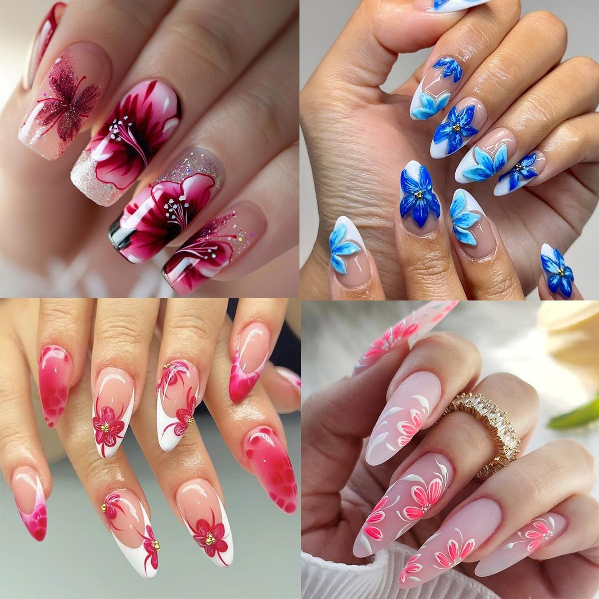 8Pcs Spring Summer Flower Nail Art Stickers 3D Self Adhesive Cherry Blossom Nails Decals Colorful Hibiscus Daisy Flower Nail Stickers Cute Peach Blossom Petals Nails Art Supplies for Women Manicure