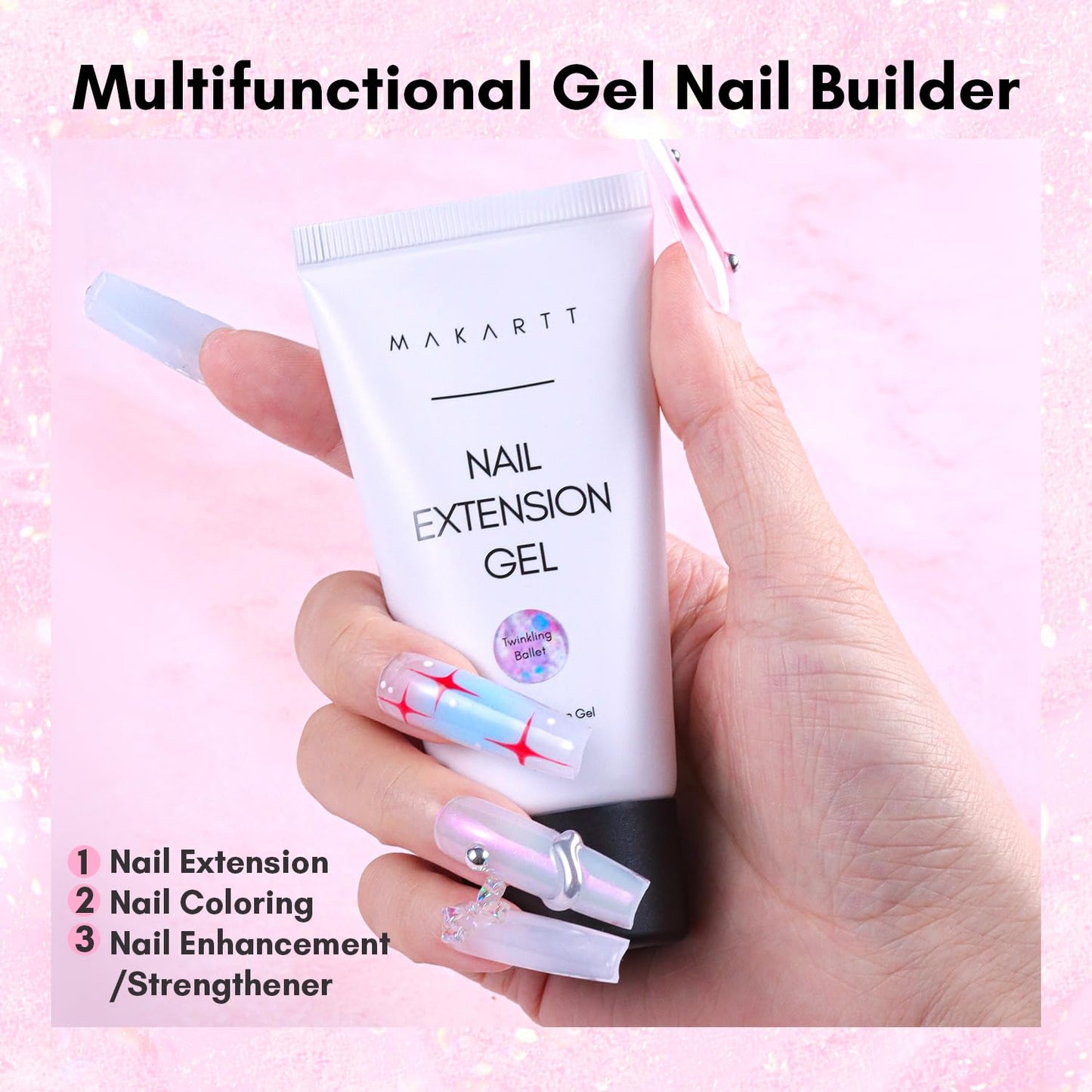 Makartt Poly Nail Gel - Milky White 50ML Gel Builder for Natural-Looking Nail Strengthener 3D Diy Hard Gel Manicures Nail Art At Home-Wips of White