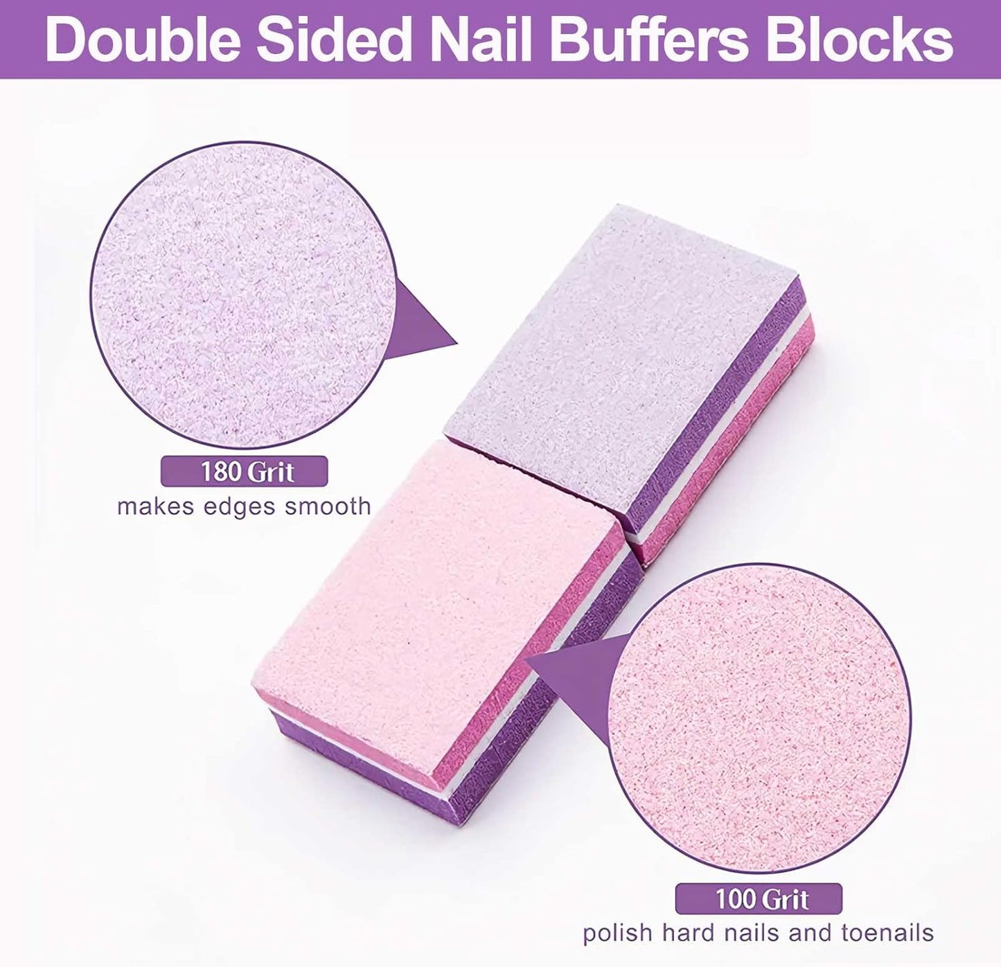 CGBE Nail Buffer, Buffer Block Nail File 100/180 Grit, Mini Nail Buffers Block Sponge Double Sided Nail File for Acrylic Nails Manicure Tools 50PCS (Pink-Purple)