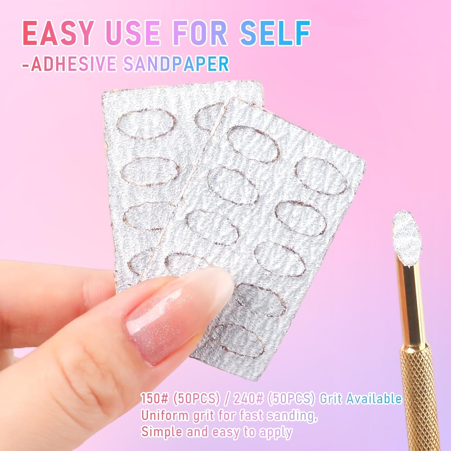 Pre-Treatment Cuticle Pusher, Dual Ended Cuticle Remover Russian Prep Nail Pushers with 100/180 Grit Sandpaper Sheets, Nail Care for Manicure Pedicure Nail Art and Foot Salon Home (Gold)