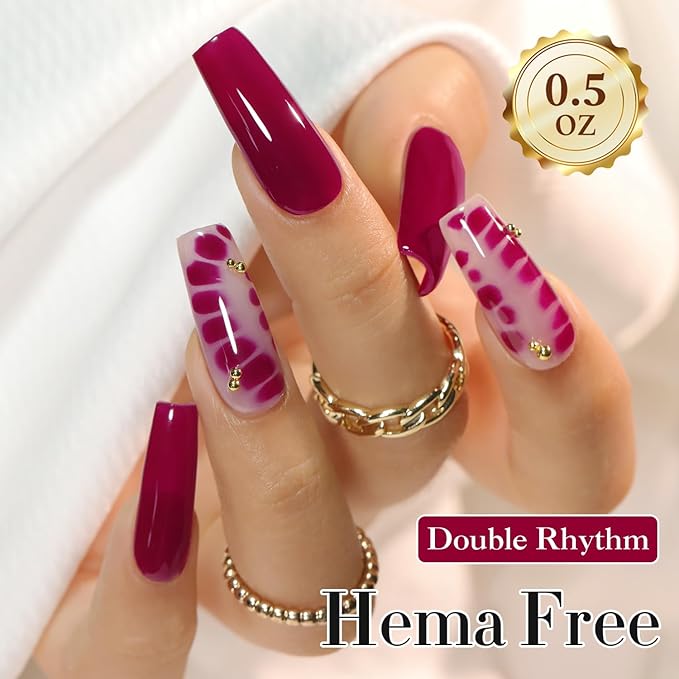 Double Rhythm 0.50 OZ Gel Polish Hema Free Same Color Same Bottle Golden Round Translucent Neutral Natural Milky 15 ML Jelly UV Polish Art DIY at Home (Purple Red-C1562)