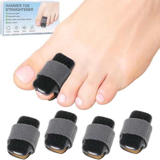 4pcs Hammer Toe Straightener with Aluminum Plate, Adjustable Hammer Toe Corrector for Women & Men,Toe Splints Wraps Relief for Curled, Bent Toes,Crooked & Broken Toes(Large)