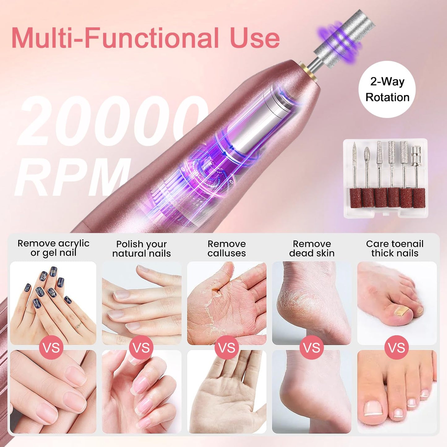 Acrylic nail kit with dust collector for nail tech - Pink nail dust collector & Drill with Reusable Filter and Brush (Pink)