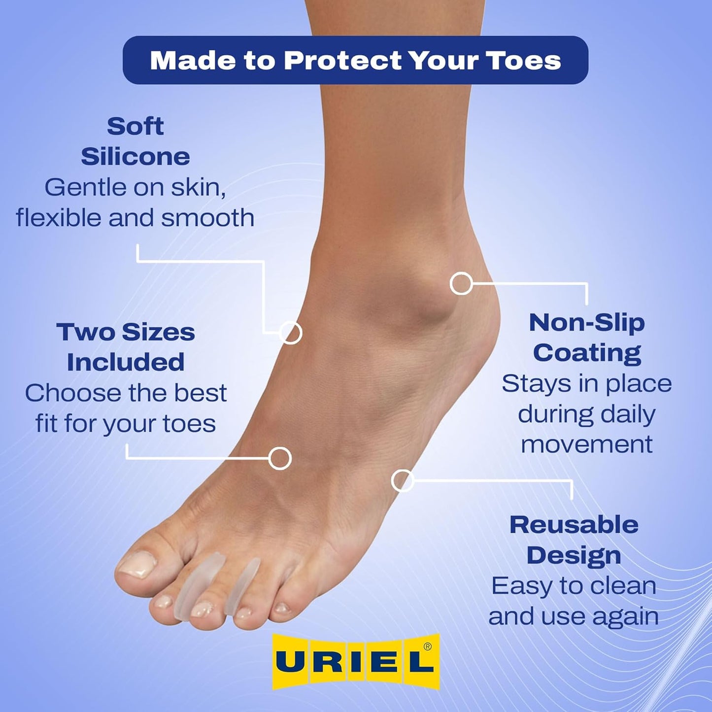 Uriel Silicone Toe Separators for Women & Men – Reusable Toe Spacers for Overlapping Toes, Bunions & Calluses – Soft Non-Slip Design in 2 Sizes for Everyday Comfort, Yoga & Barefoot Use