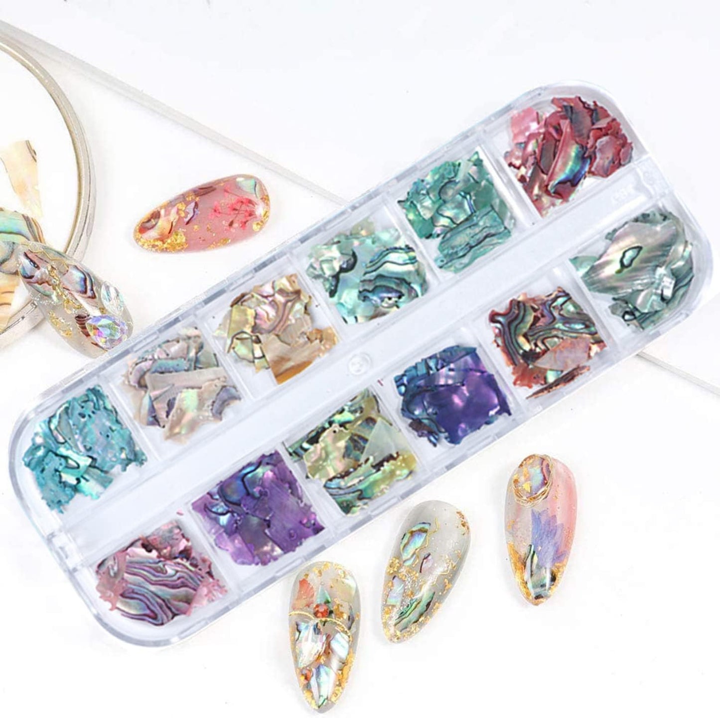 Abalone Seashell Nail Art Sequins, 3D Irregular Thin Nail Art Glitter Flakes Design, Mermaid Shell Slices Decorations UV Gel Shiny Accessories, Ocean Rivet Acrylic Nails Supplies for Women Girls