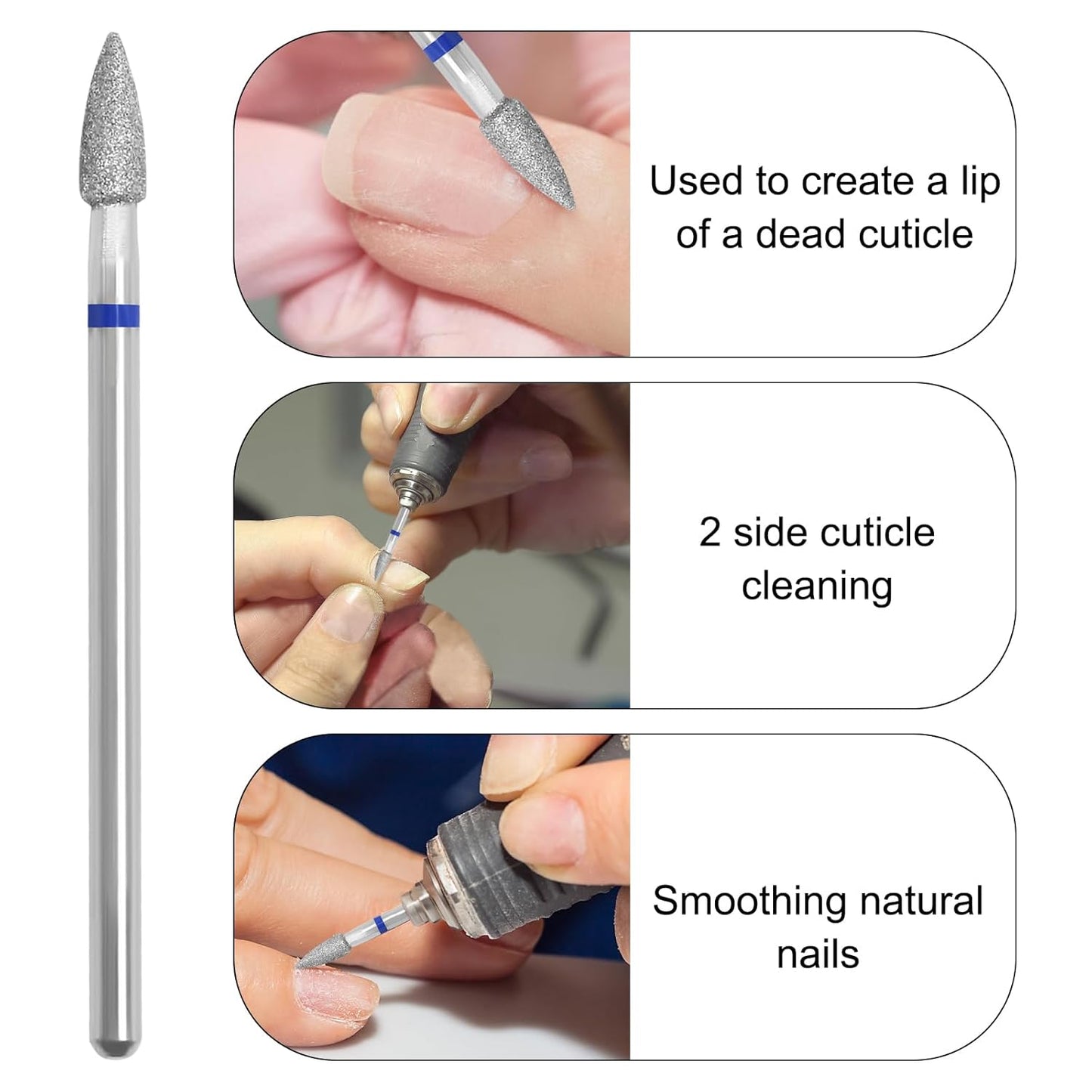 Diamond Nail Drill Bits Efile Cuticle Drill Bit Nail Buffer Bit Russian Electric File Bits for Under Nail Dead Skin Cleaning Cuticle Remove Nail Art Design Manicure and Pedicure (Medium)