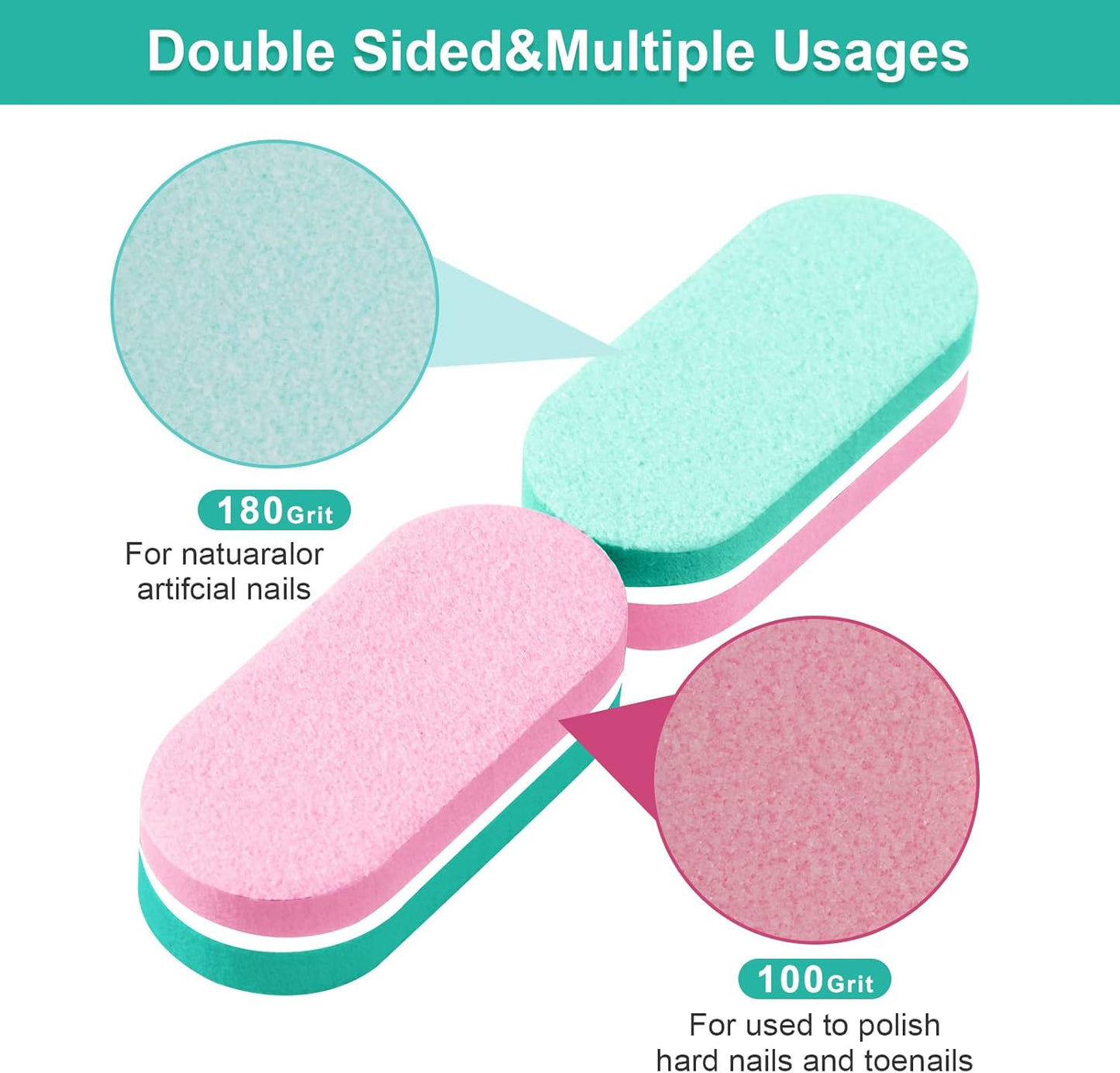 Diesisa Mini Nail Files Block, 100/180 Grit Sponge Nail Buffers for Acrylic Nails, Mini Buffing Block Double Sided for Manicure Tools 40 Count - Green/Pink