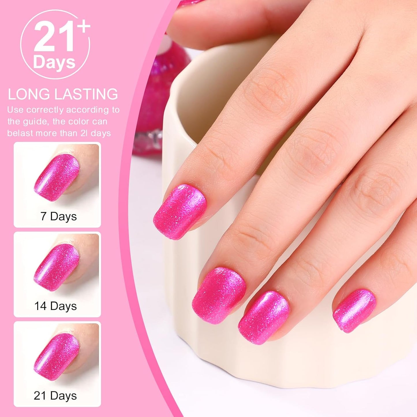 Major Dijit Quick Air Dry Nail Polish Glitter VioletRed Regular Nail Polish Non UV Gel Hema 0.34 fl oz.