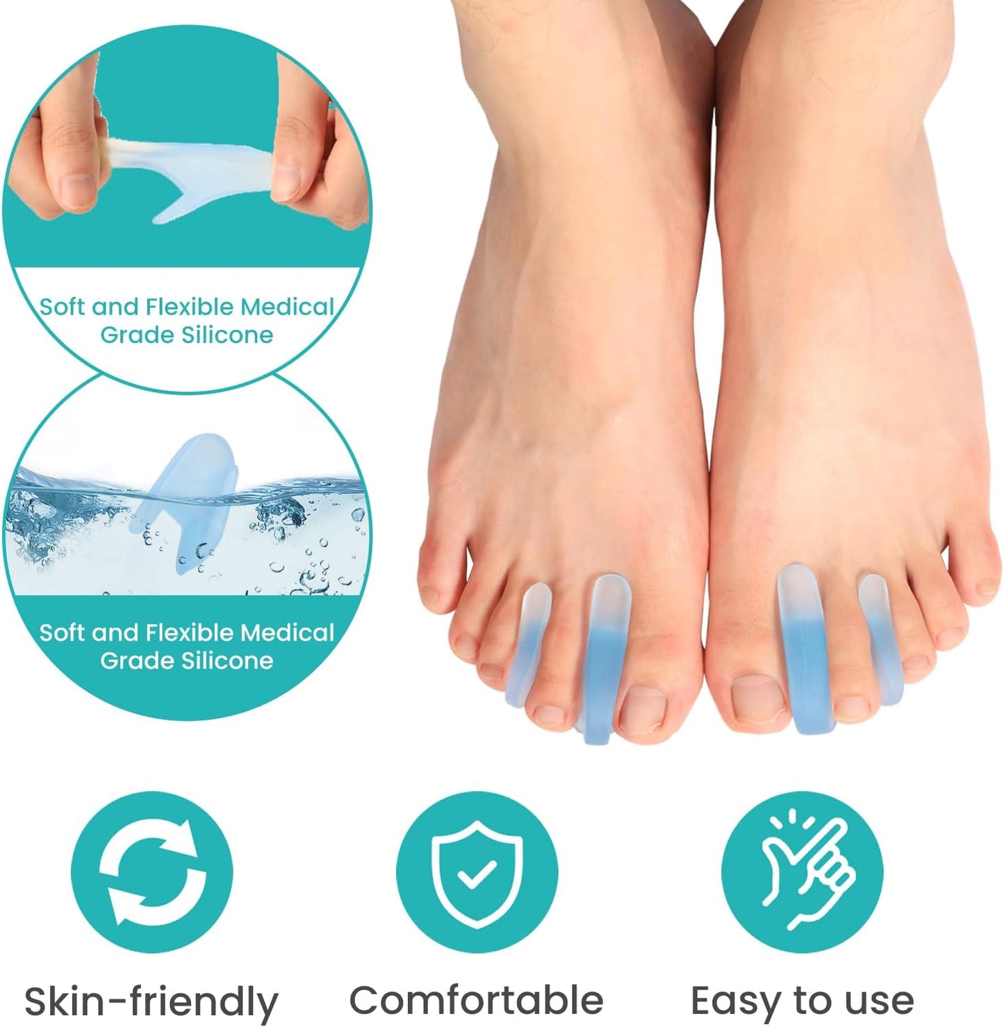 12-Pack Gel Toe Separators - Bunion Pads – Toe Spacers for Overlapping Toes Straightening for Men and Women (4L+8S, Transparent Blue)