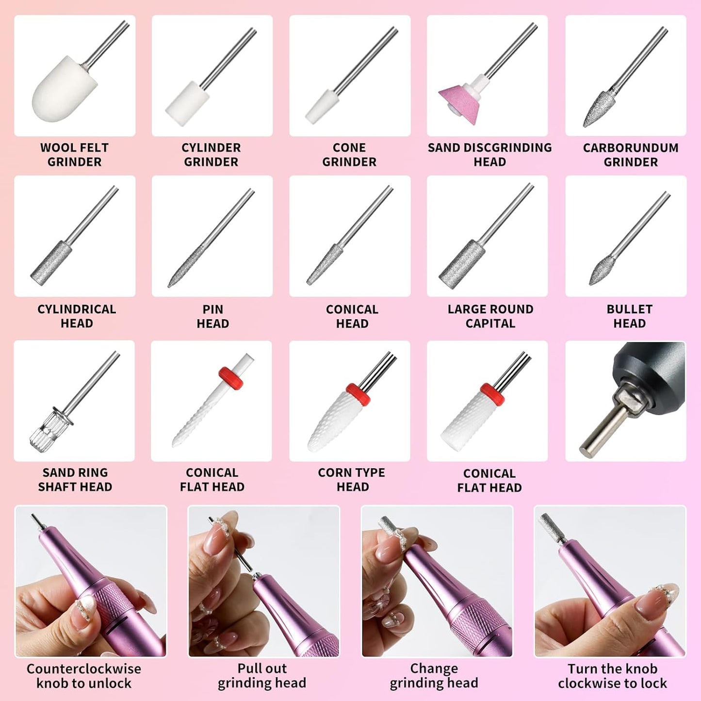 Professional Electric Nail Drill Kit 35000RPM with 14PCS Bits Purple Gold Portable Rechargeable Cordless File Machine for Acrylic Gel Powder Nails and Manicure Pedicure Toenail Tool Salon Set
