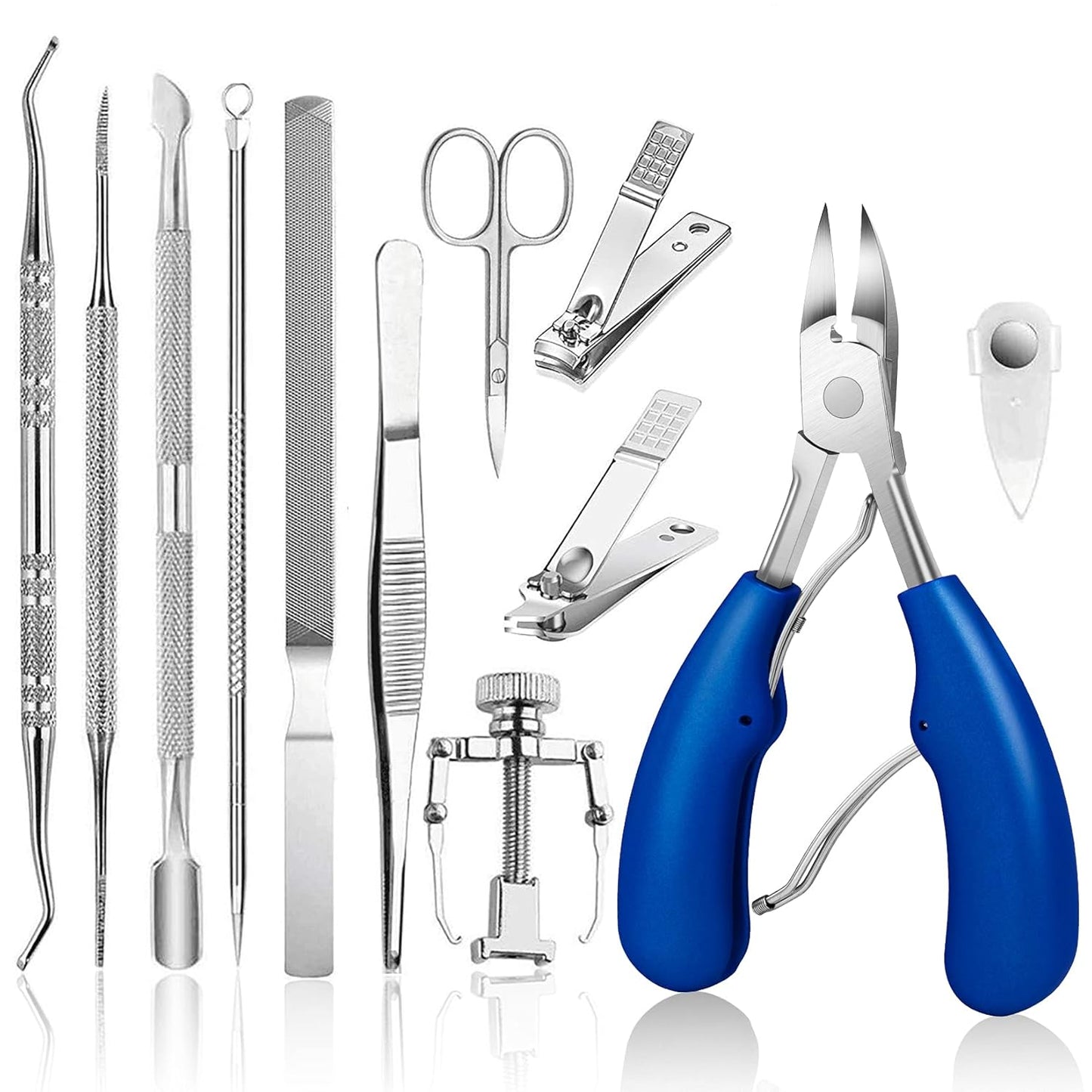 JTIEO 12PCS Toenail Clippers Heavy Duty for Thick Toenails Toe Nail Kit Ingrown Toenail Removal Kit (Blue)