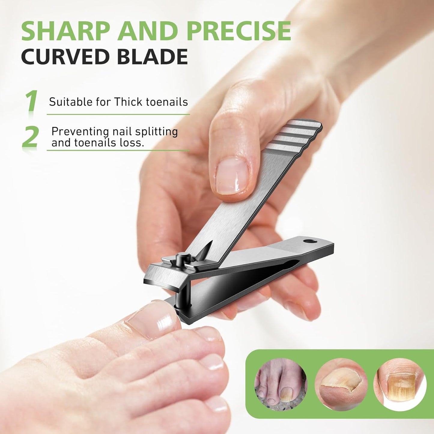 BALUCA Curved Toenail Clipper for Thick Nails, Heavy Duty Stainless Steel Toe Nail Clippers for Seniors, Men & Women, Stainless Steel Nail Cutter for Accurate Trimming and Grooming (Silver)