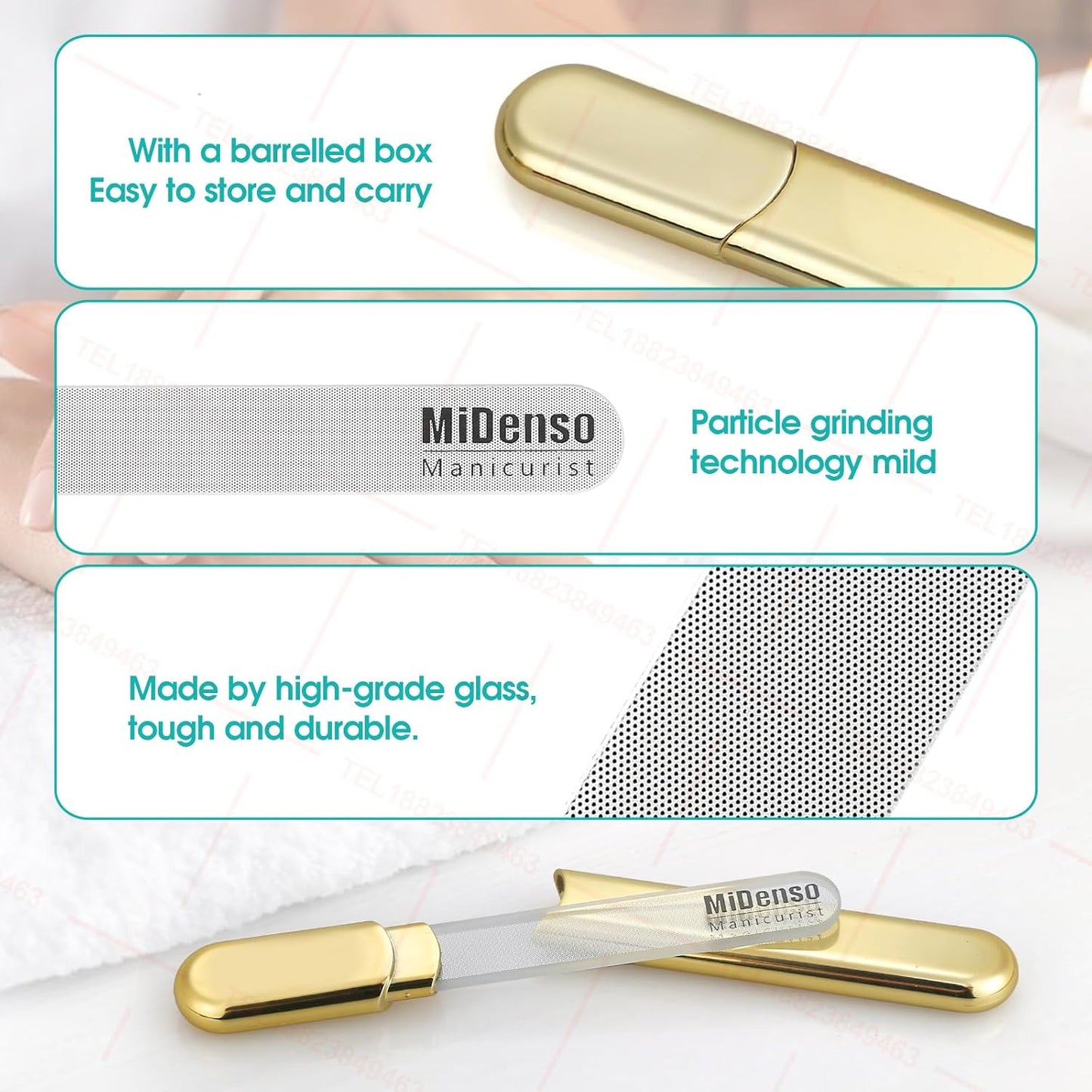 Premium Gift, Glass Nail File with Case, 2 Pack Crystal Nail Files for Natural Nails, Artificial Nails Manicure Pedicure Nail Care Kit Set, Xmas Present for Women and Man(Gold+Black)