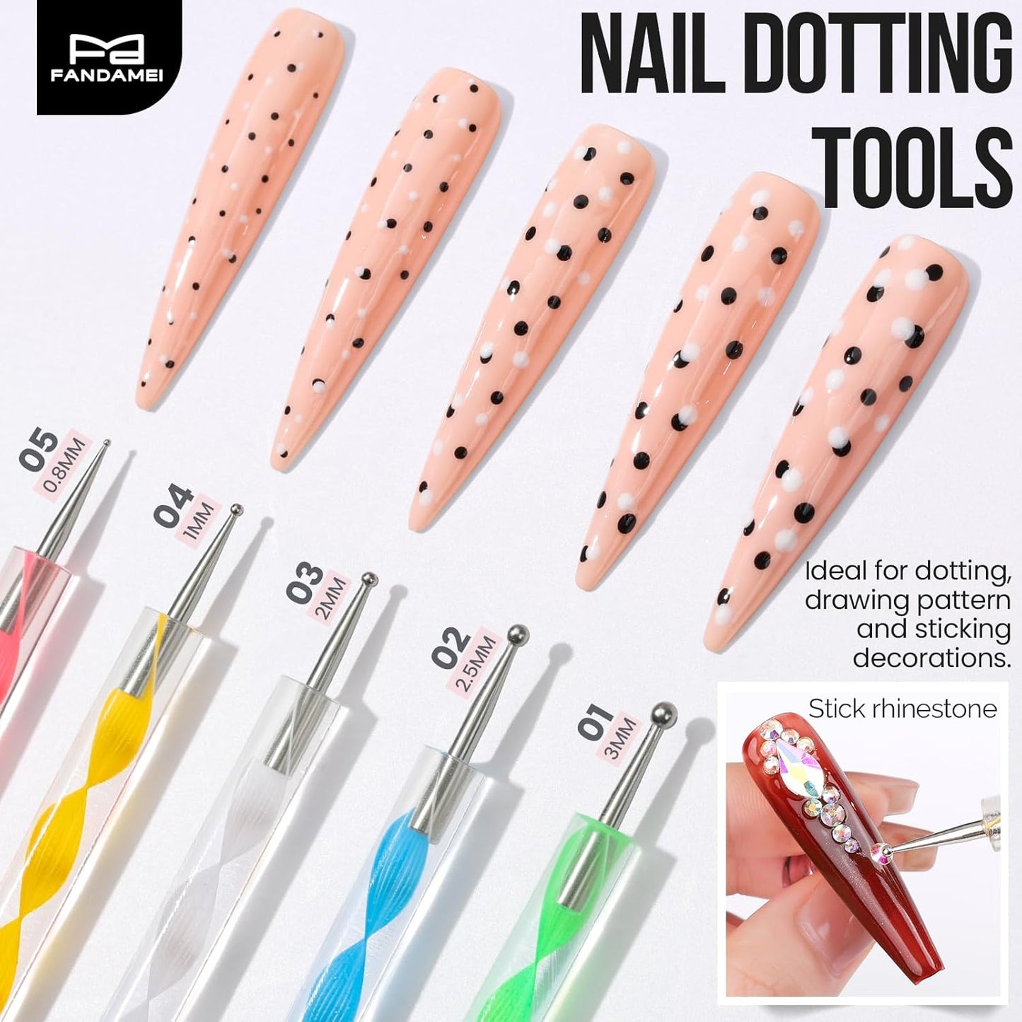 FANDAMEI Nail Art Brushes, 6PCS Nail Brushes for Nail Art, 1PCS Resin Nail Art Palette, 1PCS Nail Clean Up Brushes, 5PCS Dotting Pen Nail Design Tools Kit, Nail Polish Mixing Palette Nail Art Tools