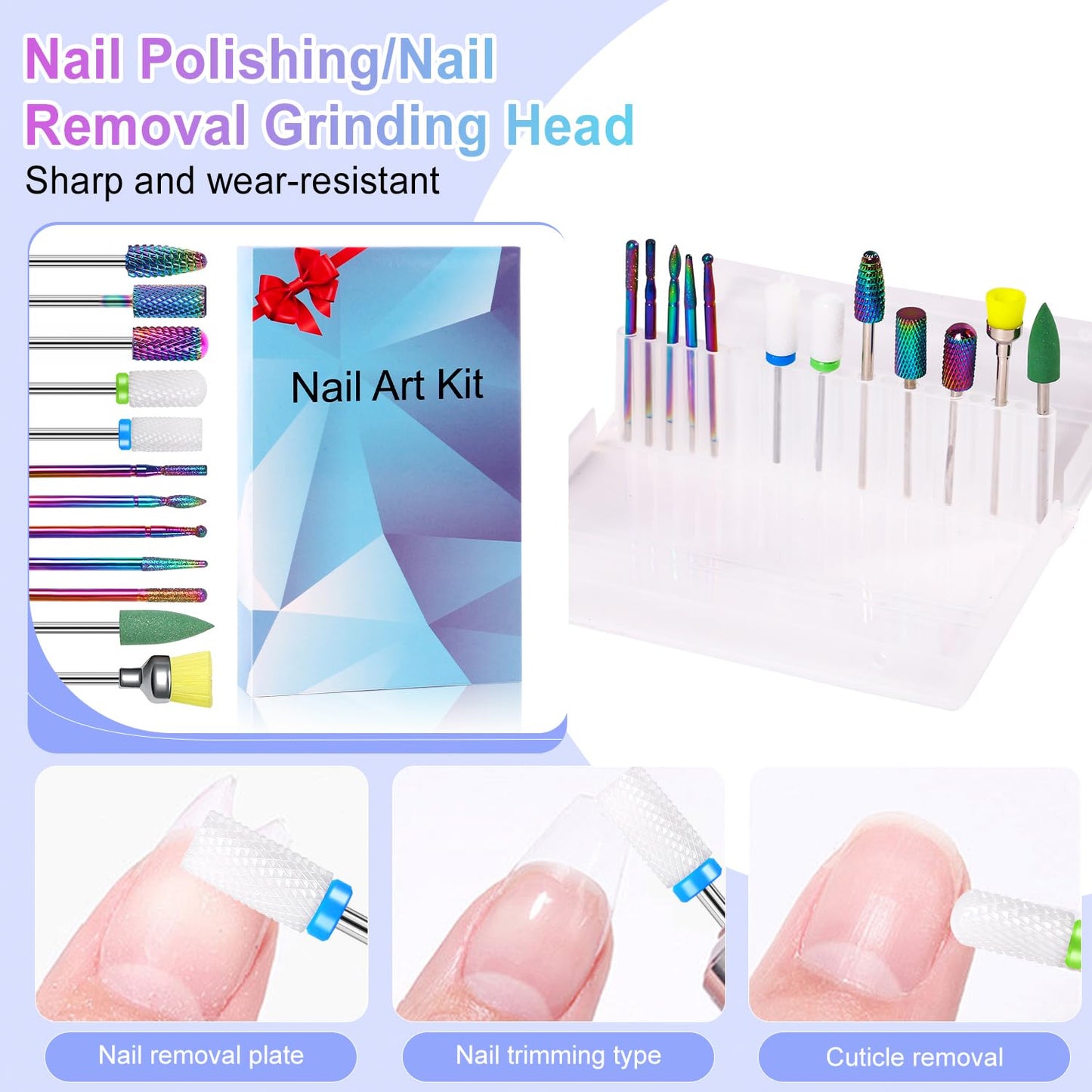 12Pcs Nail Drill Bits 3/32" Electric Manicure Nail File Bits Set for Acrylic Gel Nail Manicure Pedicure Remover Tools for Home Salon
