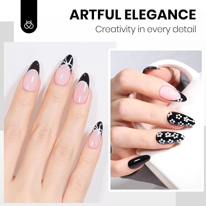 beetles Balck and White Gel Polish, Monochrome Aesthetics Hema-Free Black and White Color Gel Set, 2 Pcs 15ml Polish Soak Off Led French Nail Art Manicure Salon Diy at Home