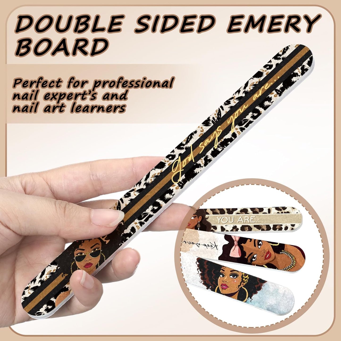Lothee 50 Pack Nail Files Black African Women Board Nail File for Natural Nails Double Sided 150 Grit Emery Boards Professional Fingernails Emery Boards Buffer Manicure Tool for Women Gifts