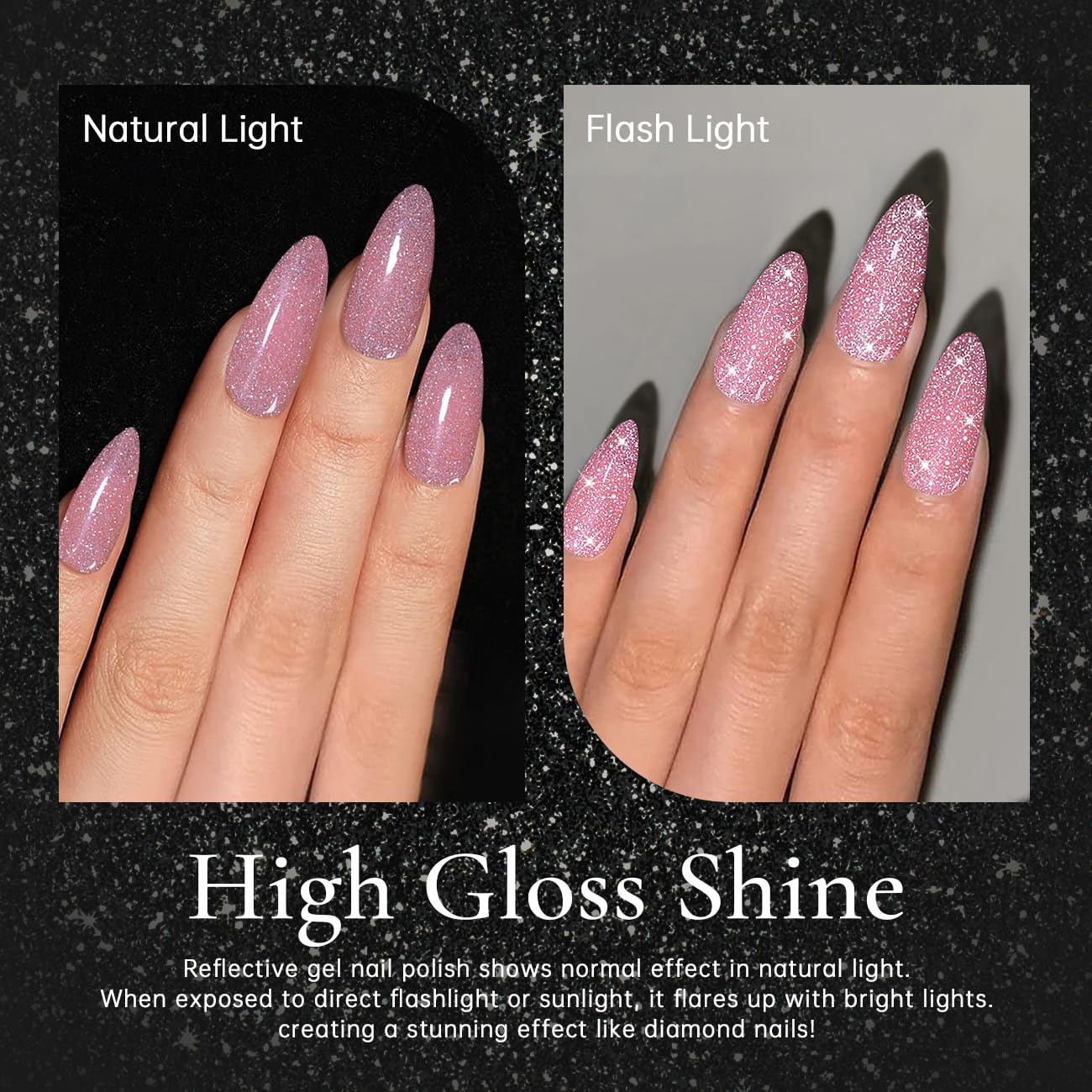 RARJSM Reflective Glitter Gel Nail Polish Nude Jelly Purple Pink Sheer Gel Polish Flash Diamond Sparkle Rainbow Silver Shimmer Soak off Curing Requires 15ml Single Bottle for Home Salon Manicure