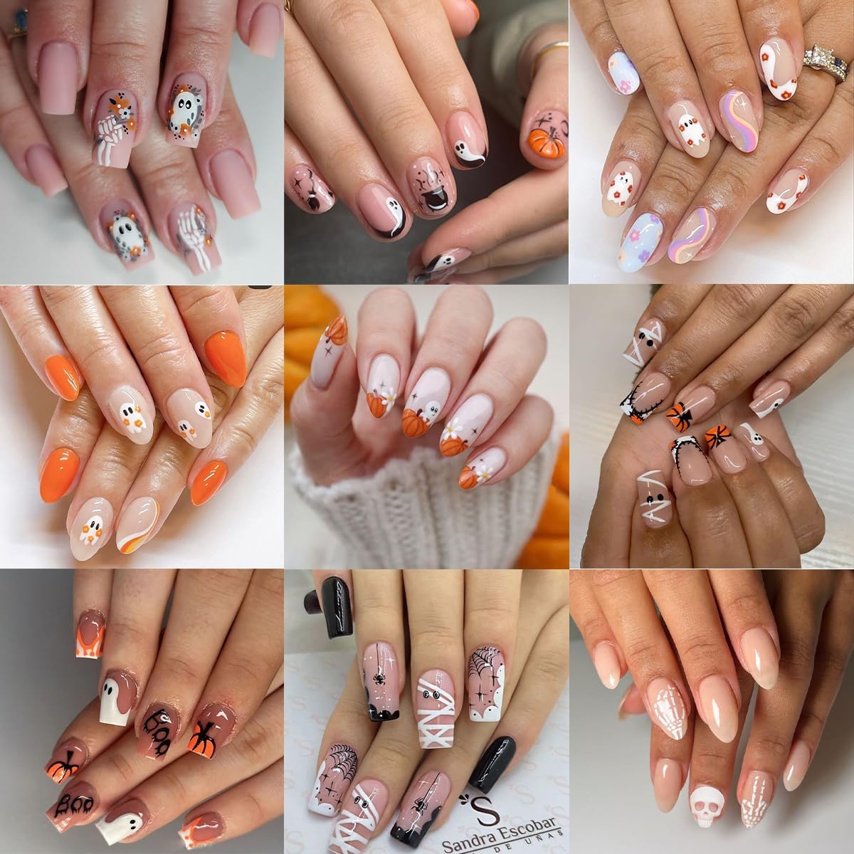 4 Sheets Halloween Nail Art Stickers Decals Cute Cat Ghost Nail Decals 3D Self-Adhesive Pumpkin Spider Web Skeleton Flower Nails Stickers Halloween Nails Supplies for Women Manicure Decor