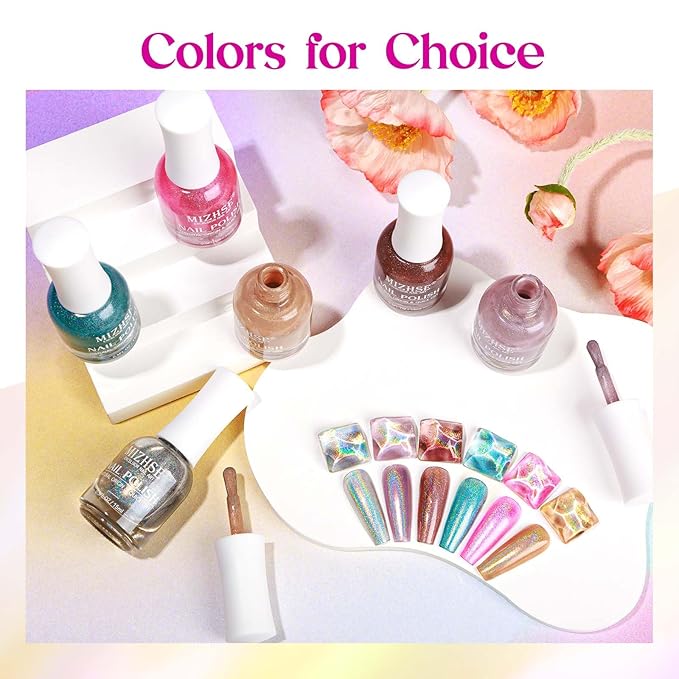 MIZHSE Holographic Nail Polish, Light Purple Glitter Nail Polish Air Dry Fast, 15ml/0.5 fl oz High Glossy Shimmer Nail Pigment Laser Oil-based Nail Lacquer Chrome Halo Nail Art Salon Manicure at Home