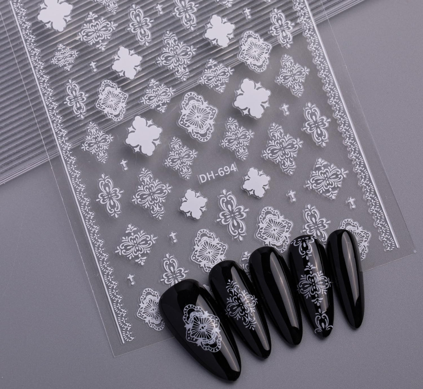 Baroque Style Nail Stickers, Bohemian Vintage 3D Embossed Nail Art Decals with Adhesive Backing for Women A Set of 3 Sheets