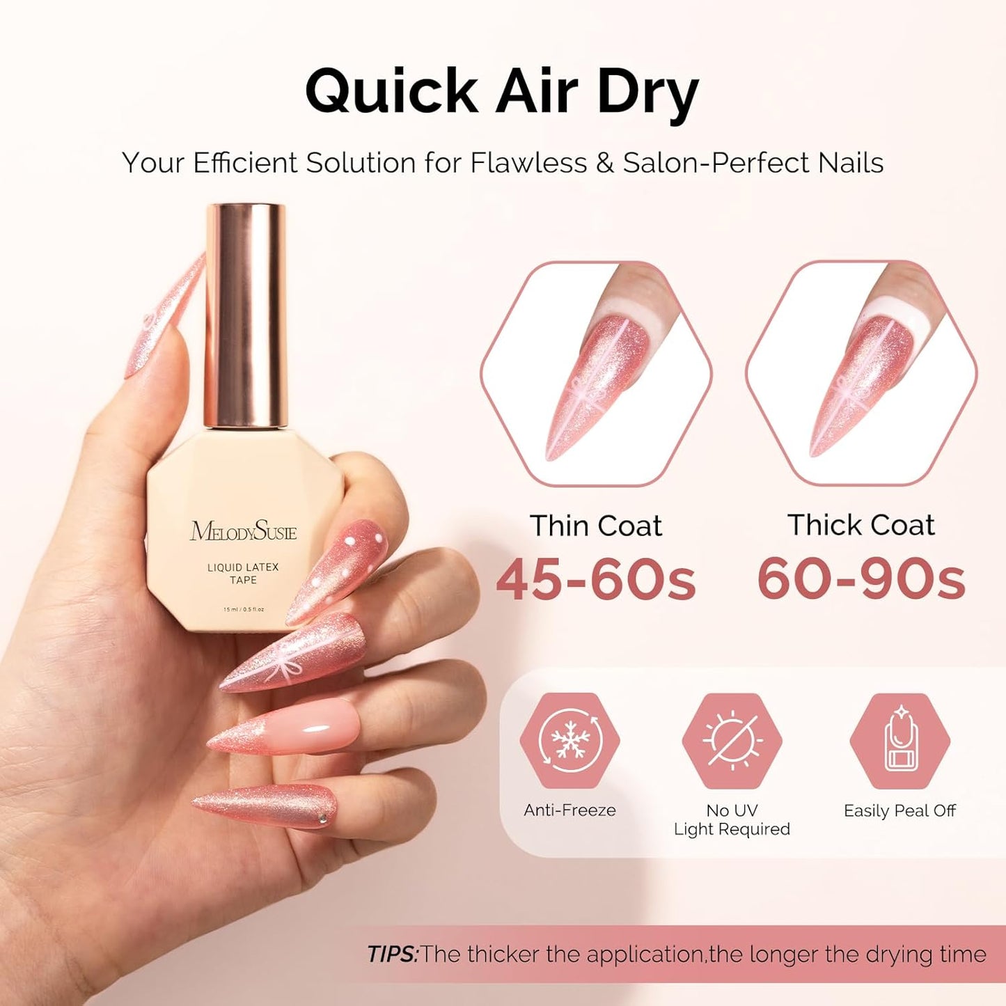 MelodySusie Liquid Latex for Nails, 15ml Peel off Fast Dry Cuticle Guard for Nail Polish with Plastic Nail Care Stick set, Skin Barrier Protector for Nail Art, Manicure Home DIY Salon, Gifts for Women