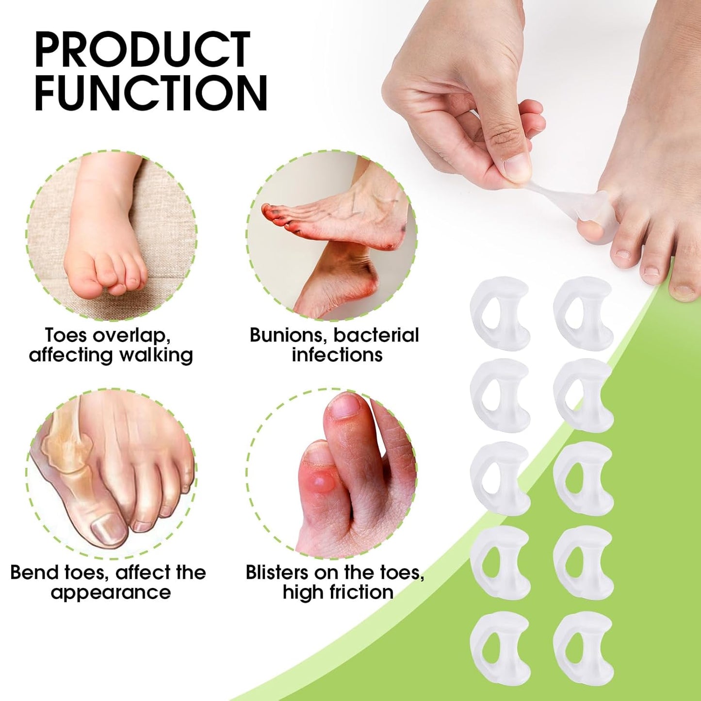 10PCS Gel Toe Separator, Pinky Toe Spacers, Little Toe Cushions Straightener Bunion Corrector for Preventing Rubbing & Relieving Pressure, Pain Relief from Overlapping Toes, Blisters, and Corns