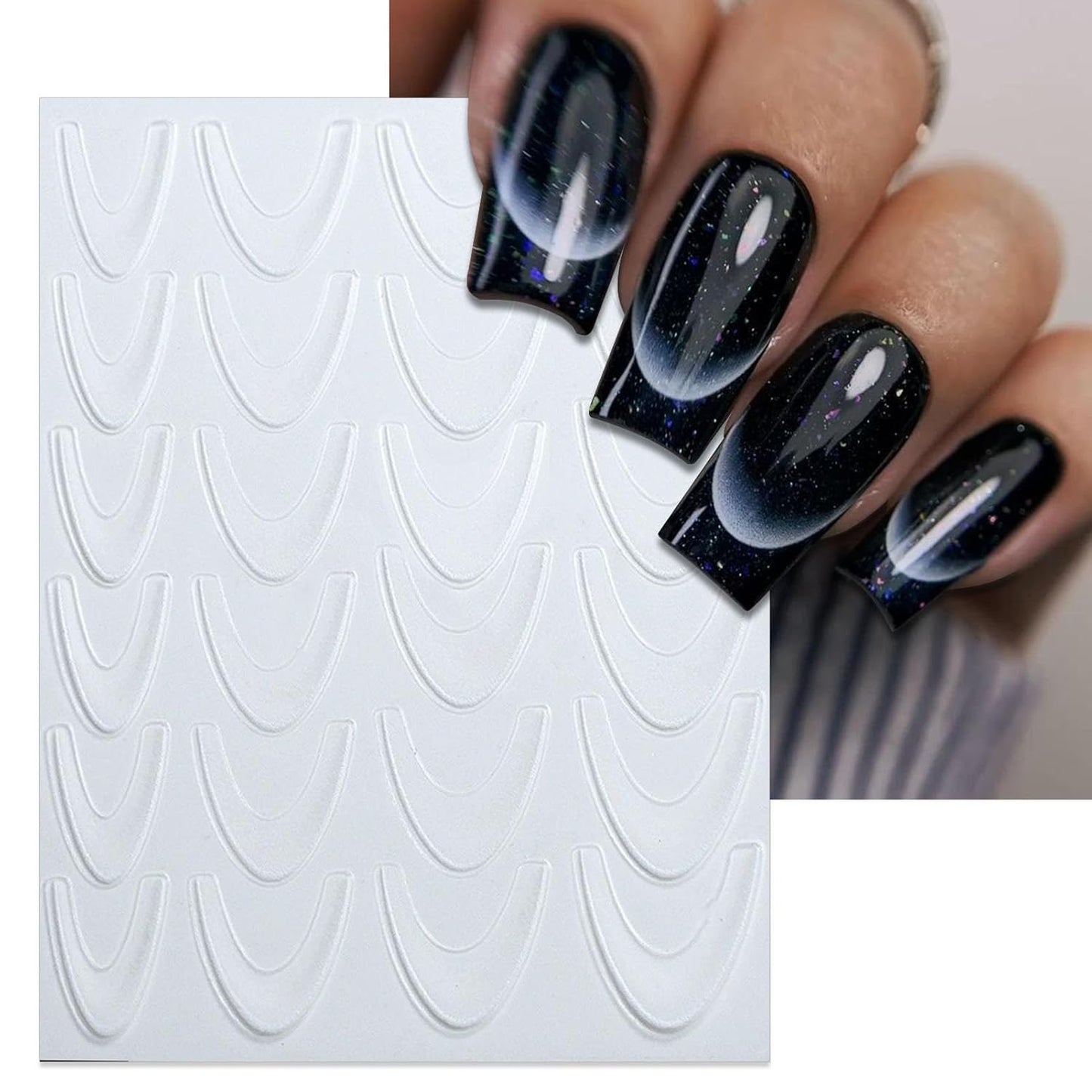 6 Sheets Gradient French Line Nail Art Stickers - Self-Adhesive Curved Stripes Nail Decals, French Tips Guides Designs for DIY Manicure (3 Colors)