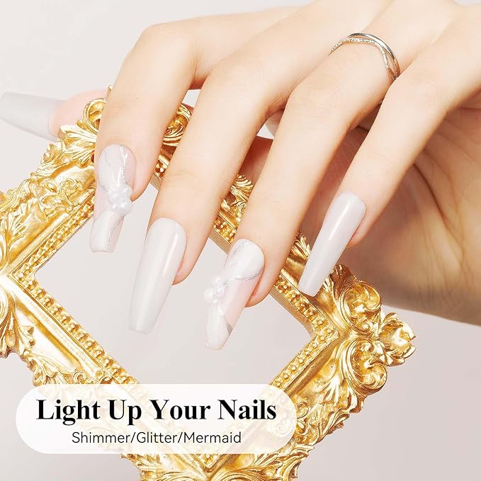 Shimmer Gel Nail Polish, Milky White Holographic Jelly Gel Polish Natural Translucent Color Soak Off UV Neutral Gel Polish for Nail Art Salon at Home, 12ML