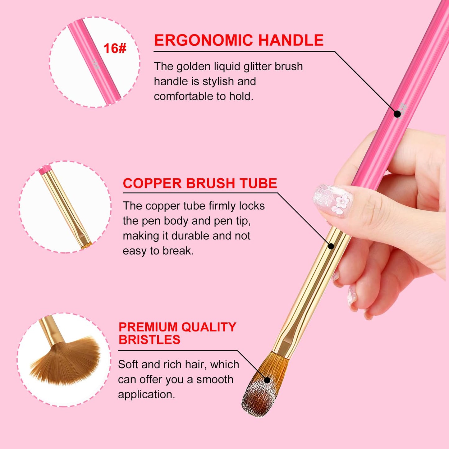 Acrylic Nail Brush Set, 5pcs Acrylic Nail Brush for Nails Size 12/14/16/18/20 Multifunctional Nail Brushes for Acrylic Powder Application,Acrylic Nail Extension, 3D Nail Carving Nail Brush set