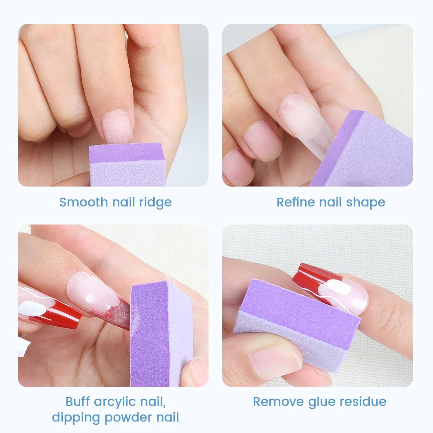 50 PCS Mini Nail Buffer Block, 2 Way Mini Buffers Grit 80/100, Purple Small Buffing Block for Acrylic Nail Gel Polish Nails Pedicure & Manicure