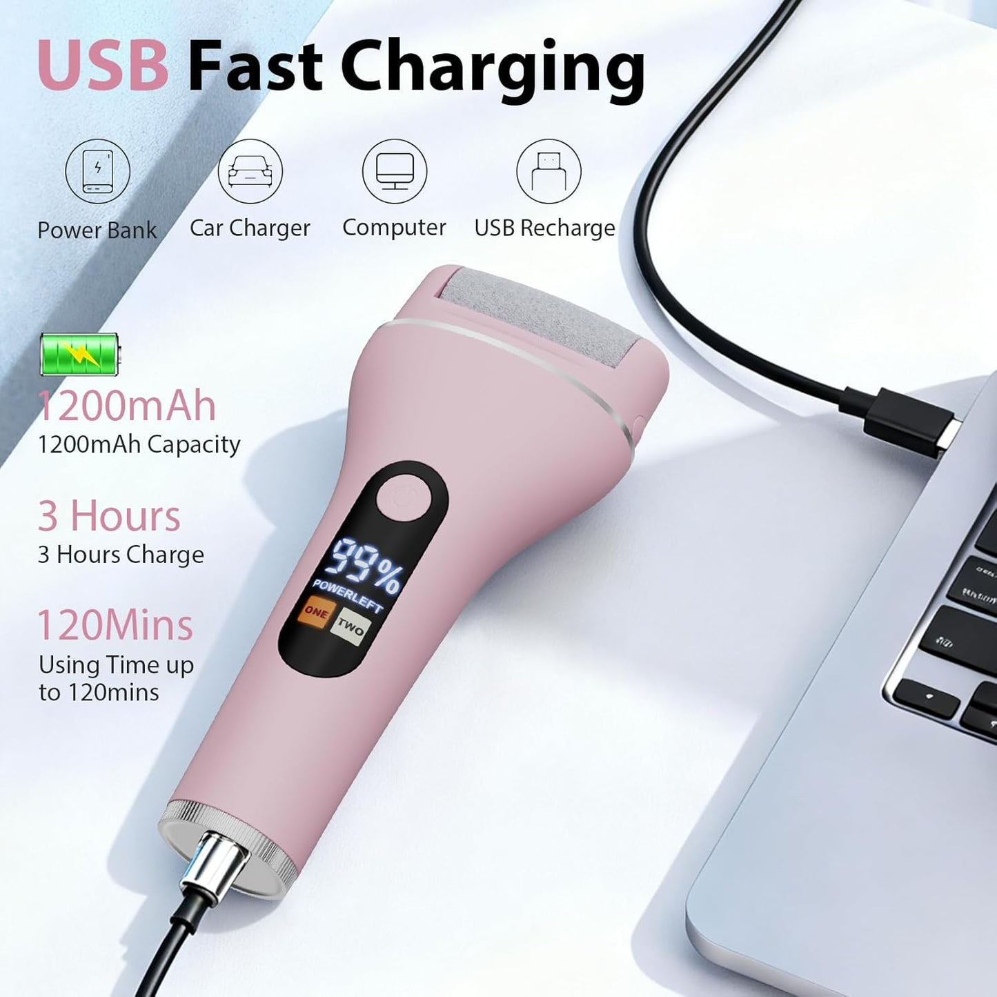 Electric Callus Remover for Feet, Rechargeable Portable Electronic Foot Callus Remover 2-in-1 Wet/Dry Foot Scrubber Electric Toot File for Hard Cracked Dry Dead Skin（Pink）