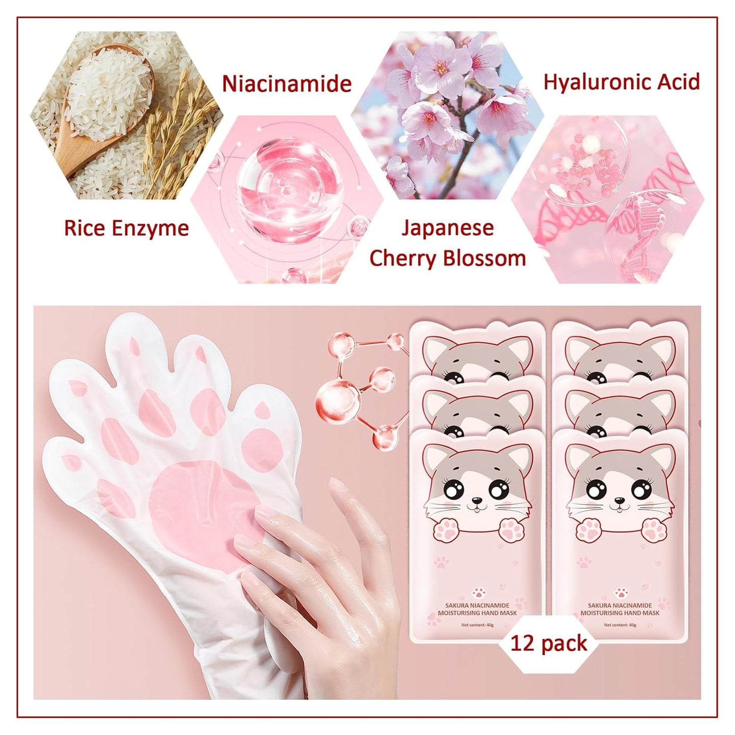 Hand Masks Moisturizing Gloves,12 Pairs Hydrating Hand Peel Masks Gift Set for Dry Cracked Hands Care,Long-lasting and Non-greasy Hand Moisturizer Gloves for Women