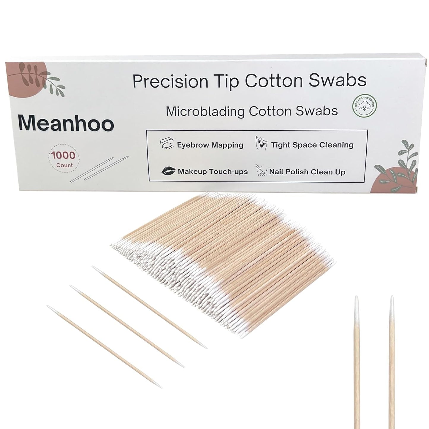 1000 Pcs Double Pointed Cotton Swabs for Nails, 4 Inch Lint Free Microblading Cotton Swab for Makeup, Nail Polish Clean Up Tool, for Beauty, Precision Makeup and Craft Applicators