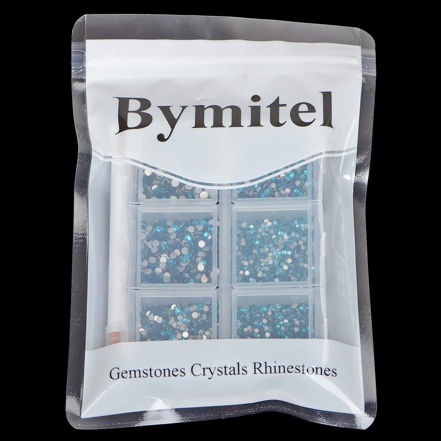 Bymitel 7200 Pieces 6 Mixed Sizes Glue Fix on Glass Rhinestones Round Crystal Gems Flatback for DIY Jewelry Making with one Picking Pen (6-Sizes 7200PCS, Blue Zircon)