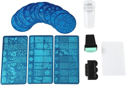 Manicure Stamp Stencils, Nail Stamping Plates Set, Nail Plate Template for Women Nail Art Decoration Manicure, Stencil Nails Tool, Flower Forest Image Plate Nail Art Stamper Scraper Nails Tool