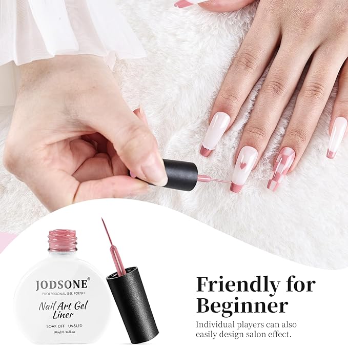 JODSONE 10ml Art Gel Liner Dusty Roses Gel Nail polish with Thin Brush Need U V Lamp Cured at Home Salon Design
