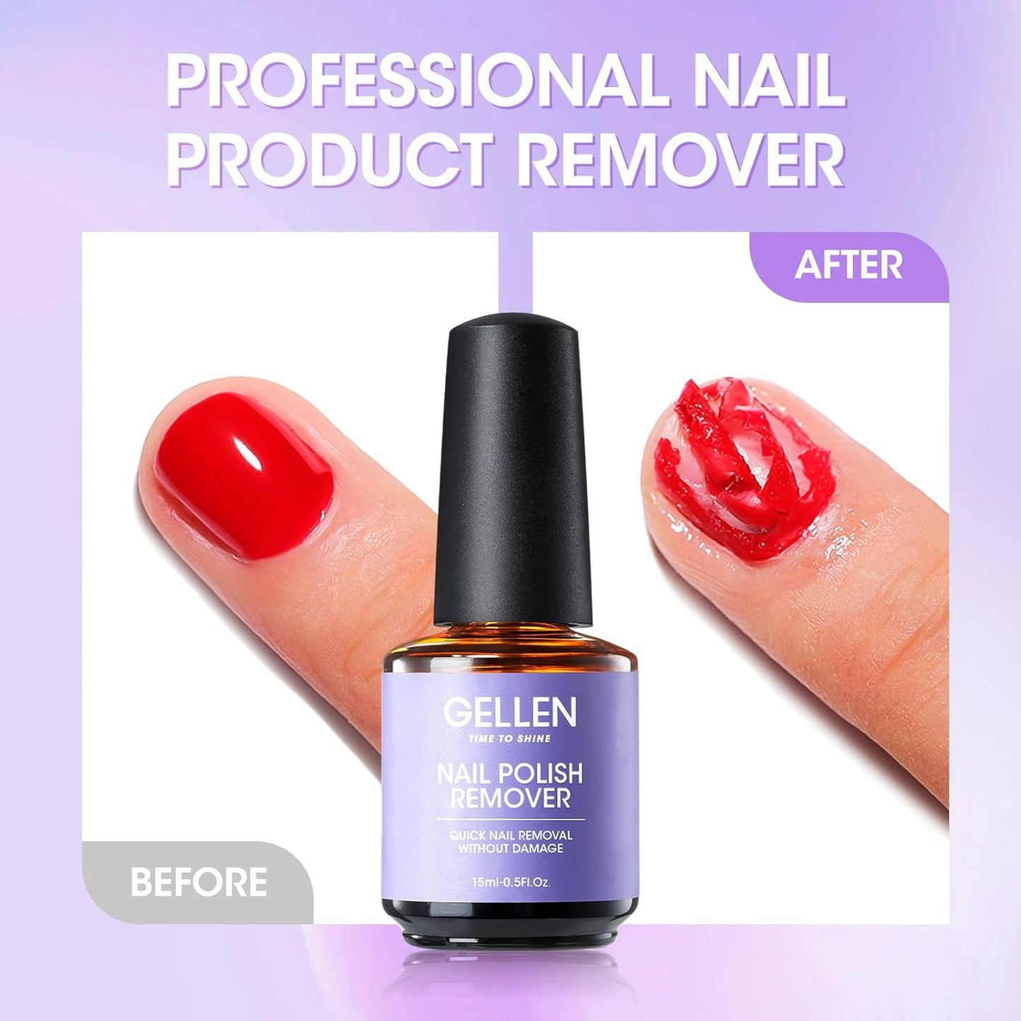 Gellen Gel Nail Polish Remover, 2Pcs Gel Polish Remover with Nail File and Cuticle Pusher, Gel Nail Polish Remover for Nails Easily and Quickly Remove Gel Polish in 2-5 Minutes