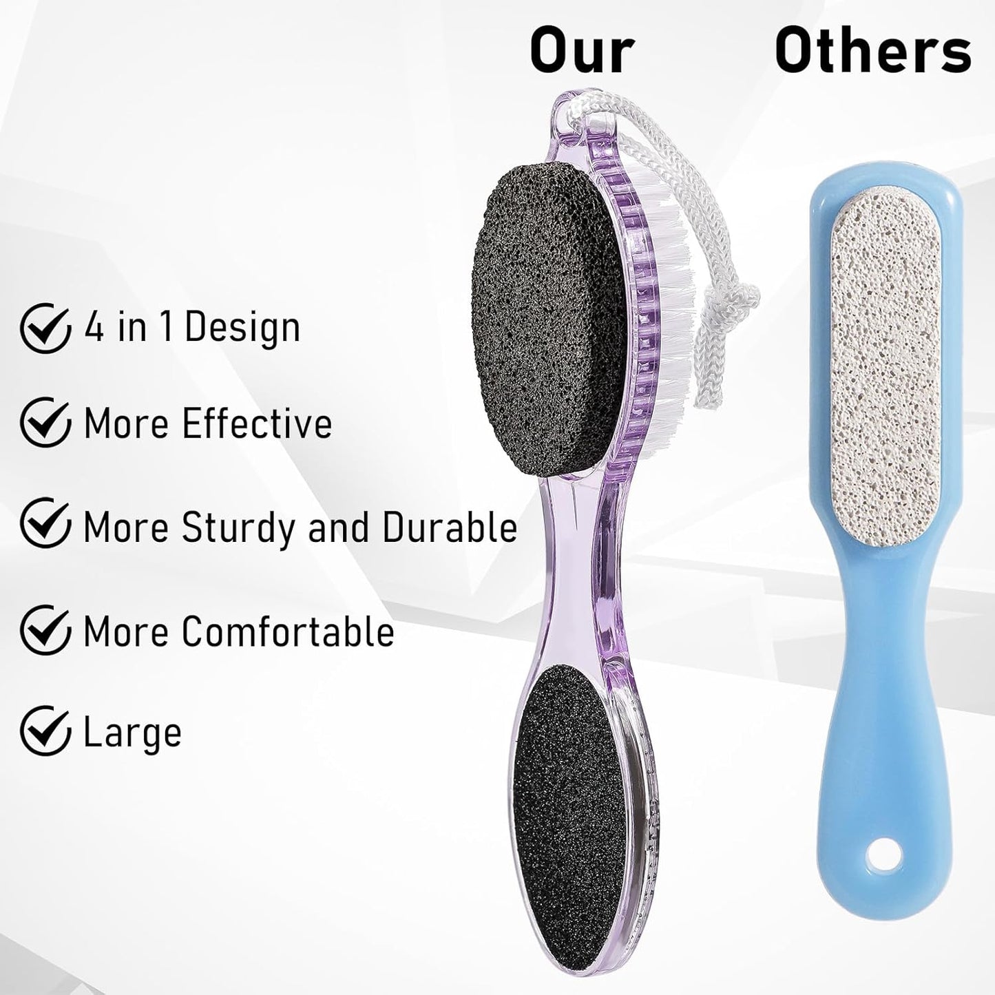 Pumice Stone Brush for Feet 4 in 1, Foot File Callus Remover, Foot Rasp and Sand Paper Pedicure Tools with Handle, Shower Foot Scrubber, Soft Smooth Feet for Home Foot Care,4 Pack