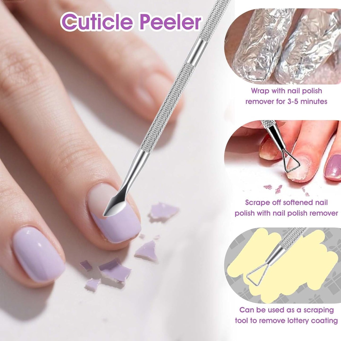 9Pcs Cuticle Cutter Scraper Double Ended Cuticle Pusher Trimmer Stainless Triangle Nail Scraper Pedicure Manicure Professional Nail Care Tool For Girl Fingernail Toenail Gel Removal Polish