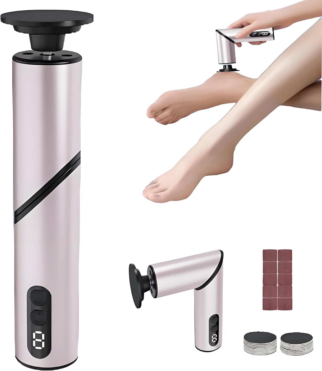 Foldable Electric Foot Callus Remover, Foot Files, 9-Speed Foot Sander Pedicure Tools for Feet Dead Skin with Sandpaper Disk and Nail Care（Rose Gold）