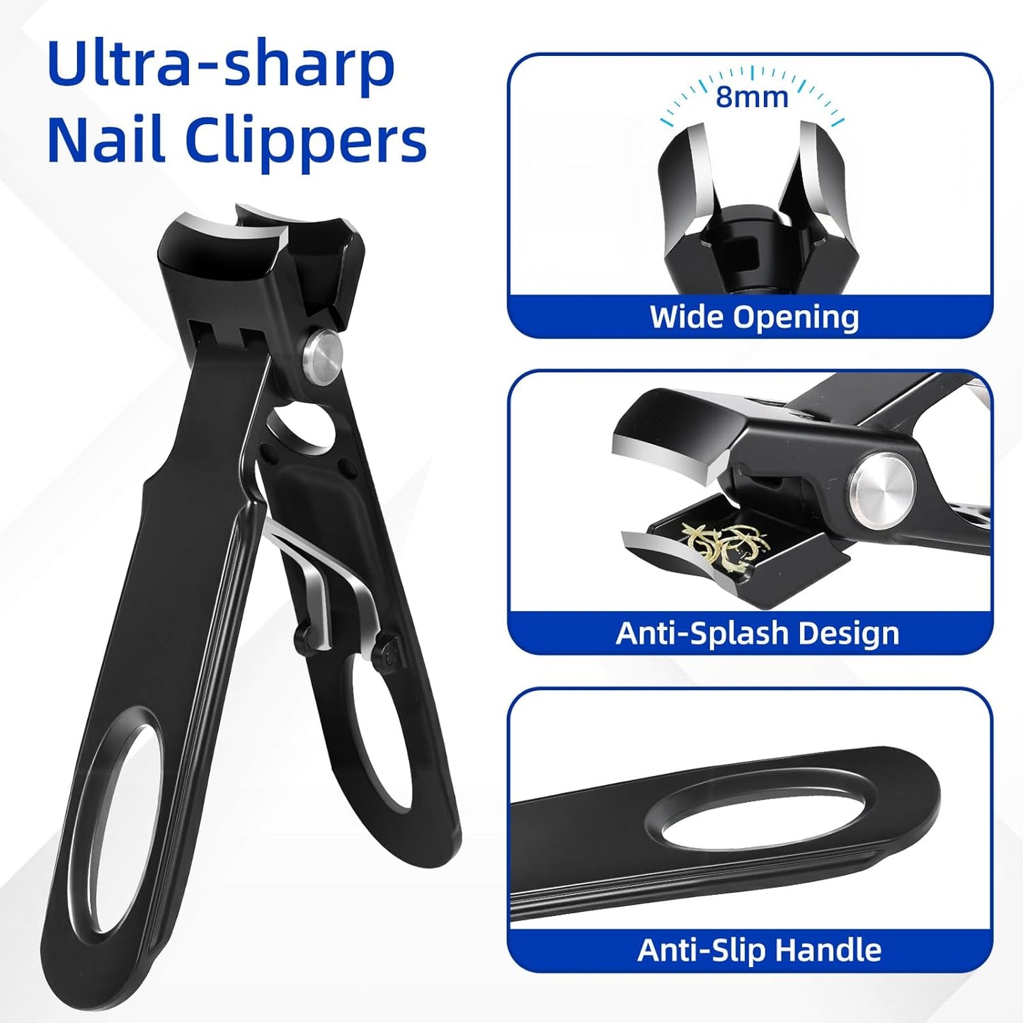 Thick Toenail Clippers for Mens, Professional Large Toe Nail Clippers for Thick Nails for Seniors, Heavy Duty Edgy Ingrown Toenail Clippers, Sharp Slanted Nail Cutter with Wide Jaw
