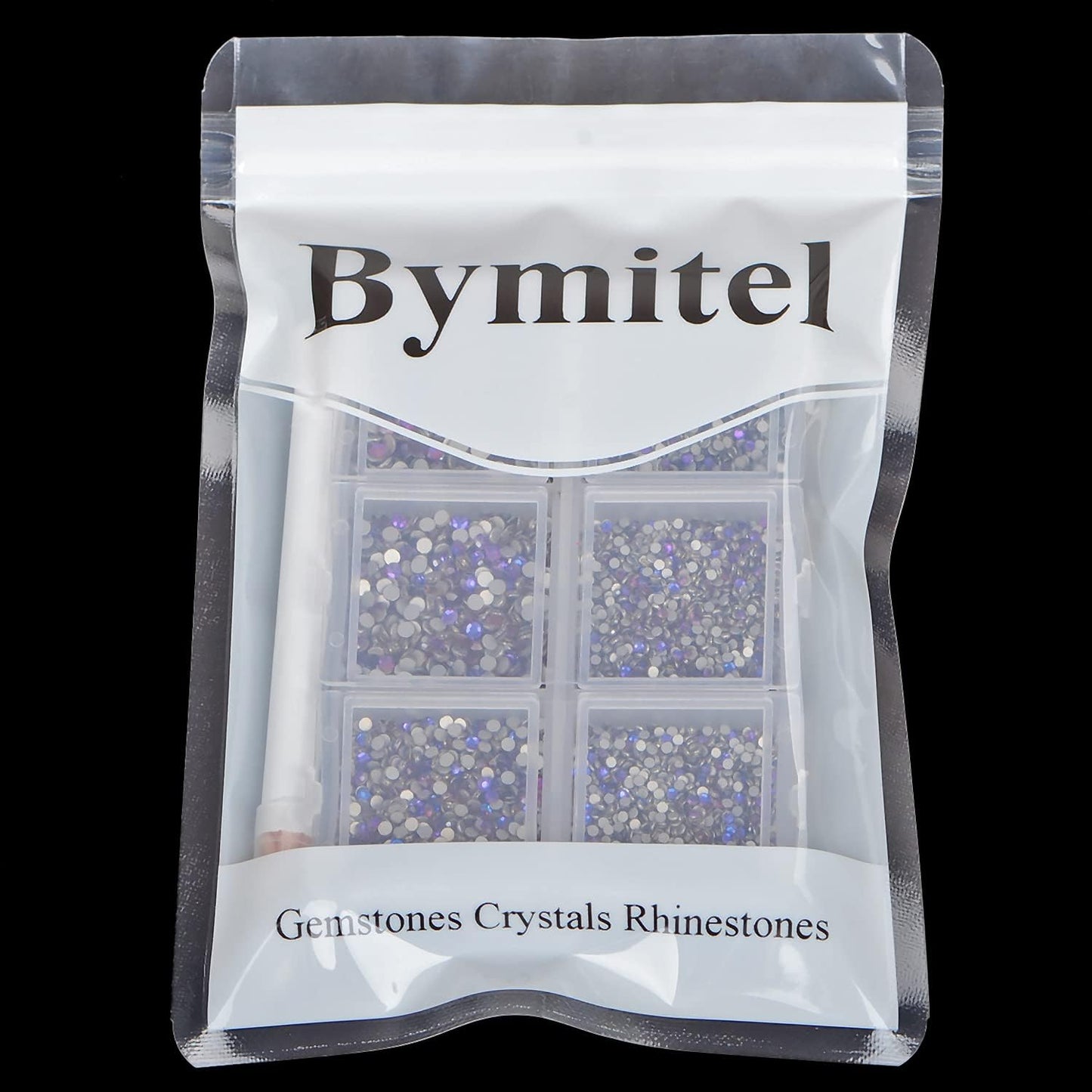 Bymitel 7200 Pieces 6 Mixed Sizes Glue Fix on Glass Rhinestones Round Crystal Gems Flatback for DIY Jewelry Making with one Picking Pen(6-Sizes 7200PCS, Purple Velvet)