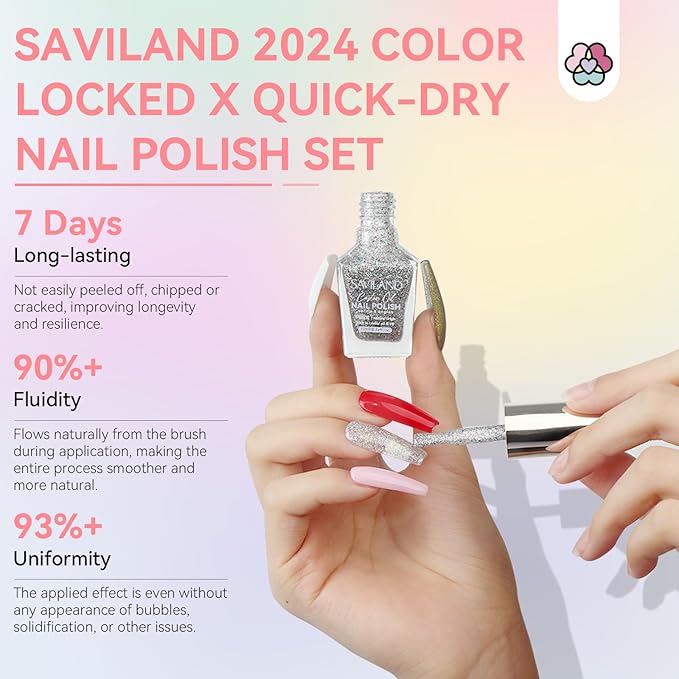 SAVILAND Finger Nail Polish Set: 6pcs Classic Quick Dry Nail Polish Kit Color Locked X Tech White Black Red Pink Brown Bulk Toenail Polish Castor Oil Nail Lacquer Salon Tech Manicure Pedicure Home