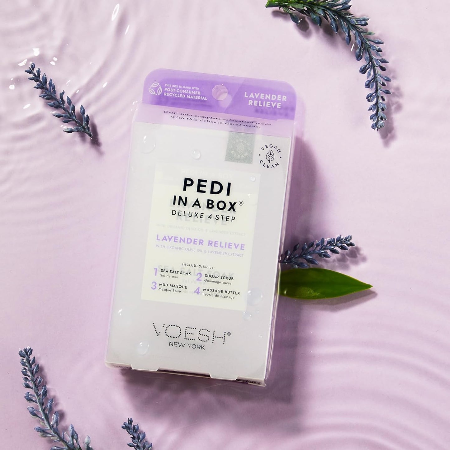 VOESH Pedi in a Box 4 Step Herb Trio - 3 Pack of Lavender Relieve, Eucalyptus Energy Boost & Herb Seed Oil Pedis, Spa Pedicure Kit, At-Home Pedicure