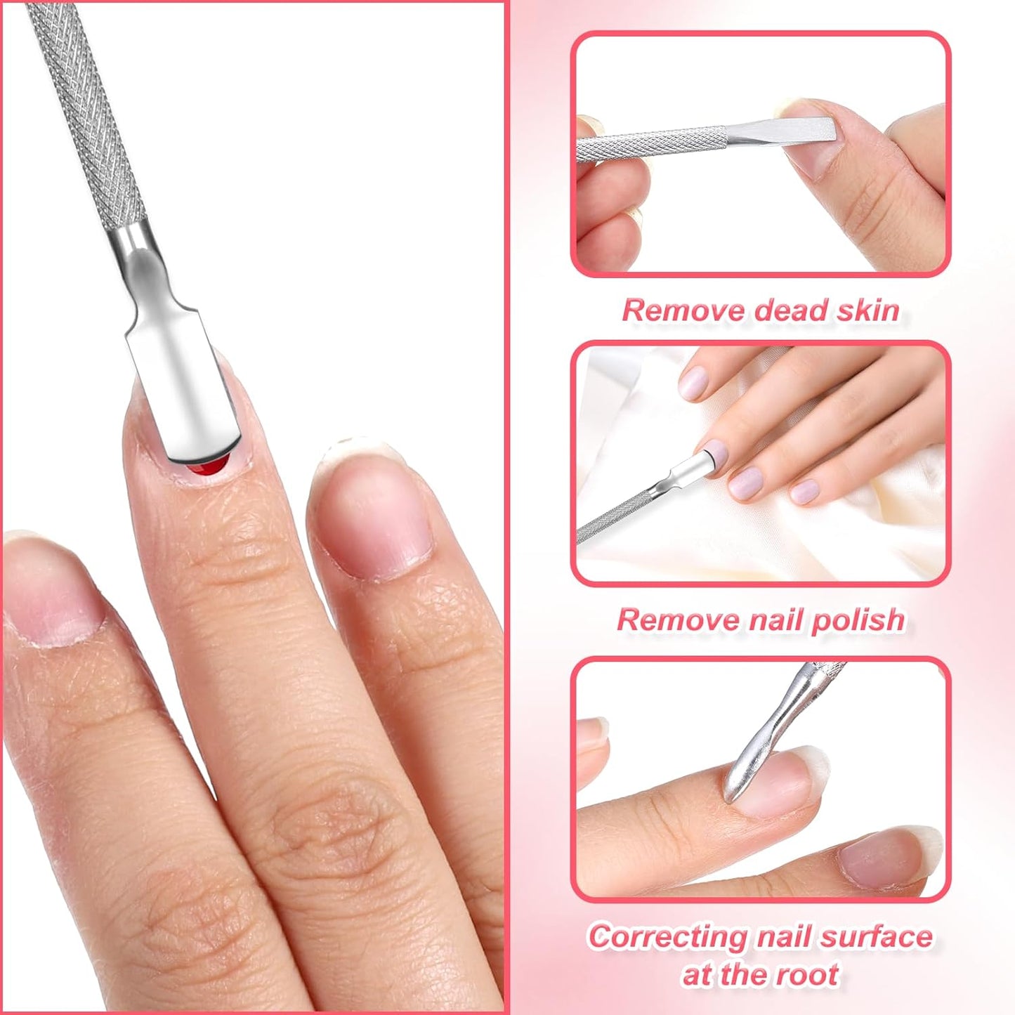 5 Pcs Cuticle Pusher Tool,Dual-Ended Cuticles Pushers Metal Cuticle Pusher and Scraper Stainless Steel Nail Scraper Tool Nail Cleaner Tools for Professional Salon & Home Manicure