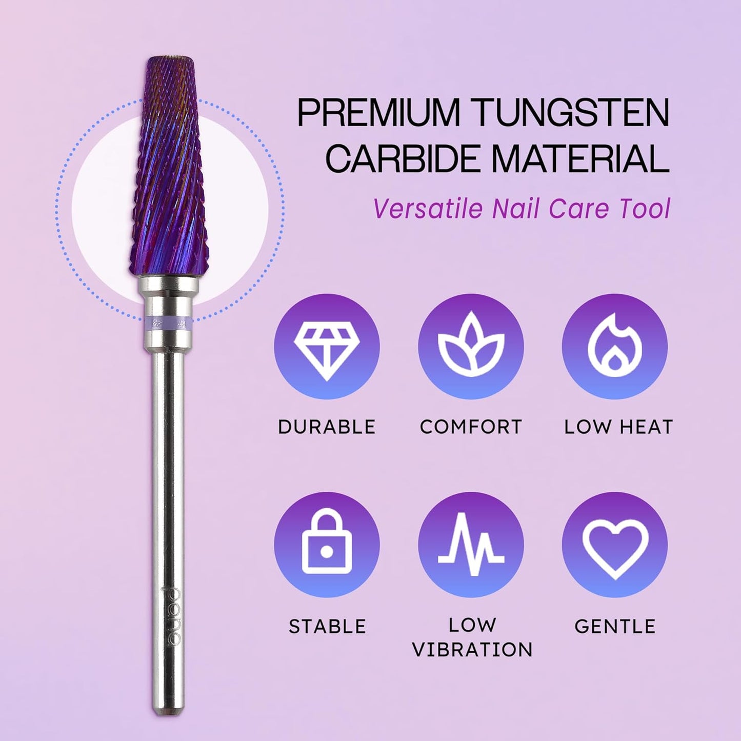 PANA 5-in-1 Pro Upgraded Multi-Function Drill Bit 3/32" Shank Size - (Purple, 2X Coarse to 2X Fine) - Mix Size Tungsten Drill Bit Fast Remove Acrylic Hard Gel Nail for Manicure Pedicure