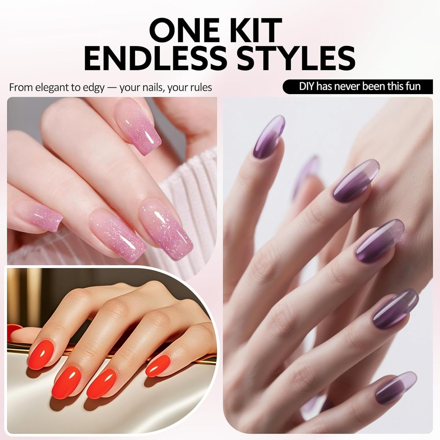 VENALISA Gel Nail Polish Set, 5 Colors 10ML Gel Polish Kit Red Orange Pink Cat Eye Glitter Jelly Purple Color Soak Off Salon Manicure DIY at Home Nail Art For Girls Women