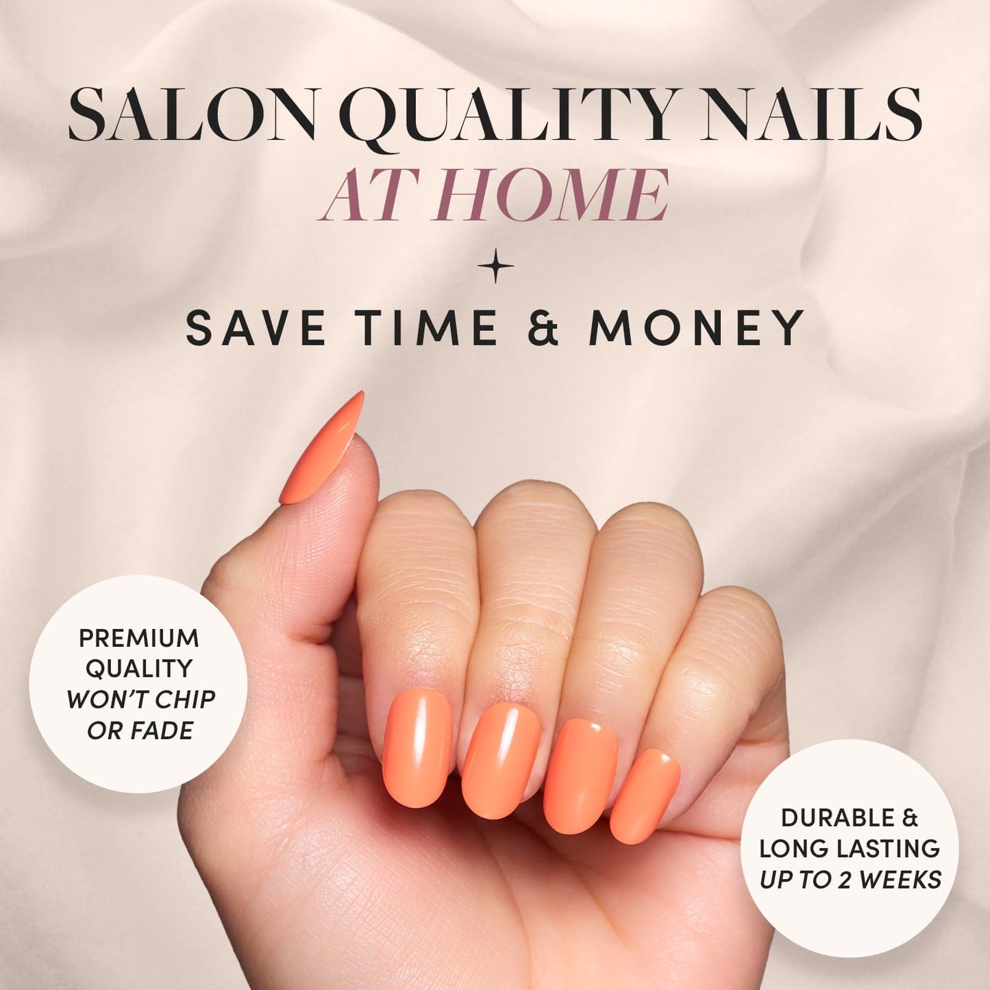 Glamnetic Press On Nails - Apricot | Solid Opaque Orange Round Nails, Salon Quality | 12 Sizes - 30 Nail Kit